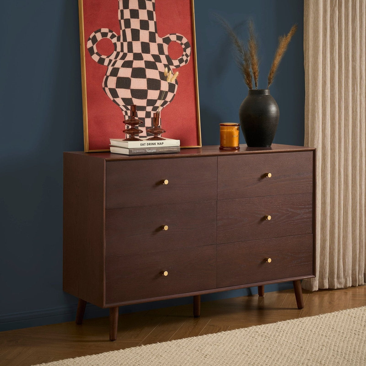 Feather & Black Heidi Oak 6 Drawer Chest - Walnut