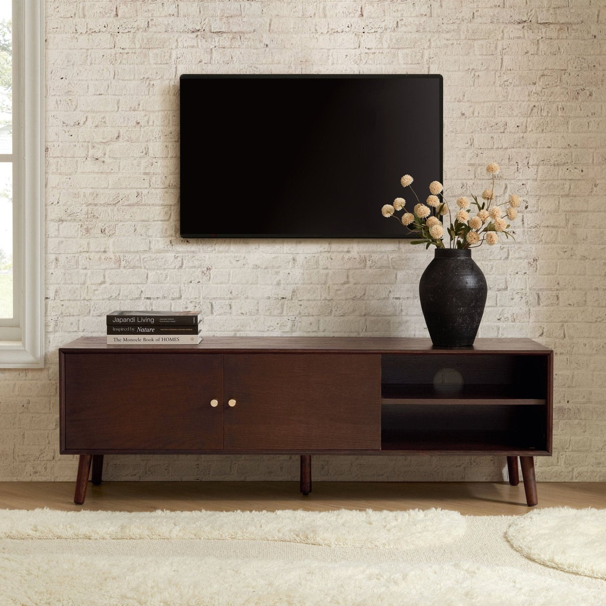 Feather & Black Heidi Oak TV Unit for TVs up to 60"- Walnut