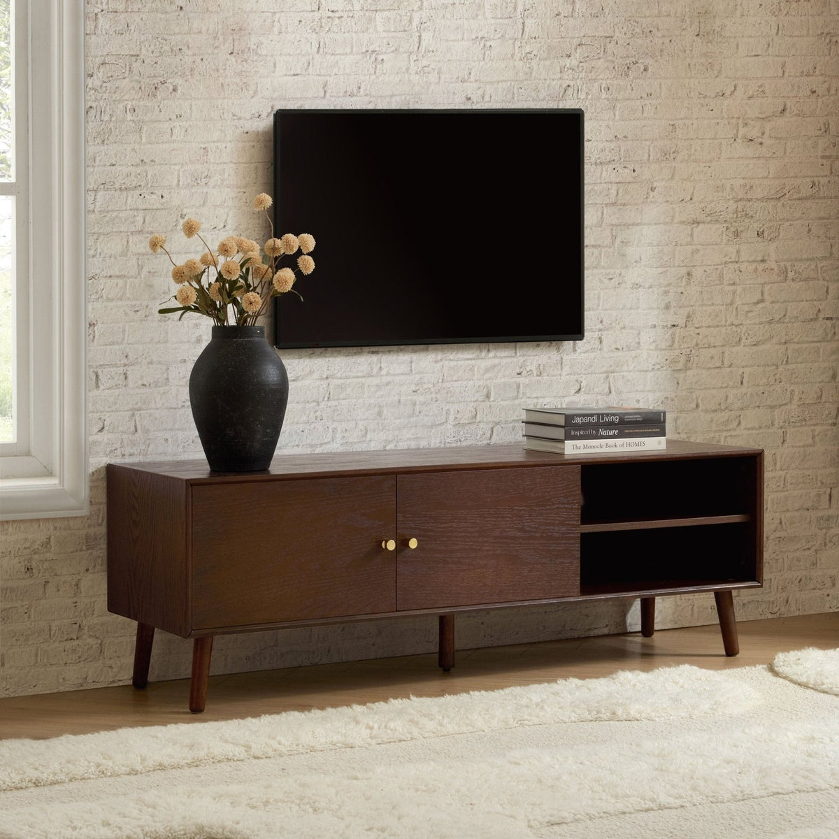 Feather & Black Heidi Oak TV Unit for TVs up to 60"- Walnut