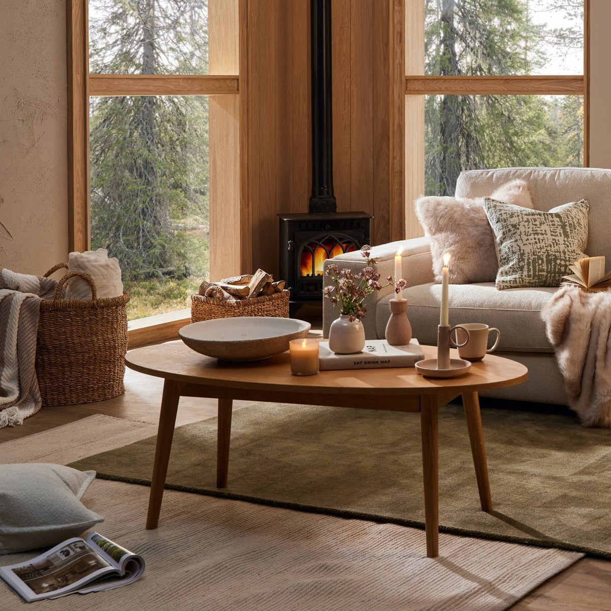Feather & Black Heidi Solid Oak Oval Coffee Table - Light Wood