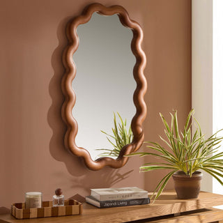 Feather & Black Indie Wavy Wood Mirror - Mid Wood