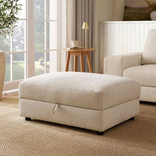 Feather & Black Lyon Storage Pouffe - Speckled Sand Boucle