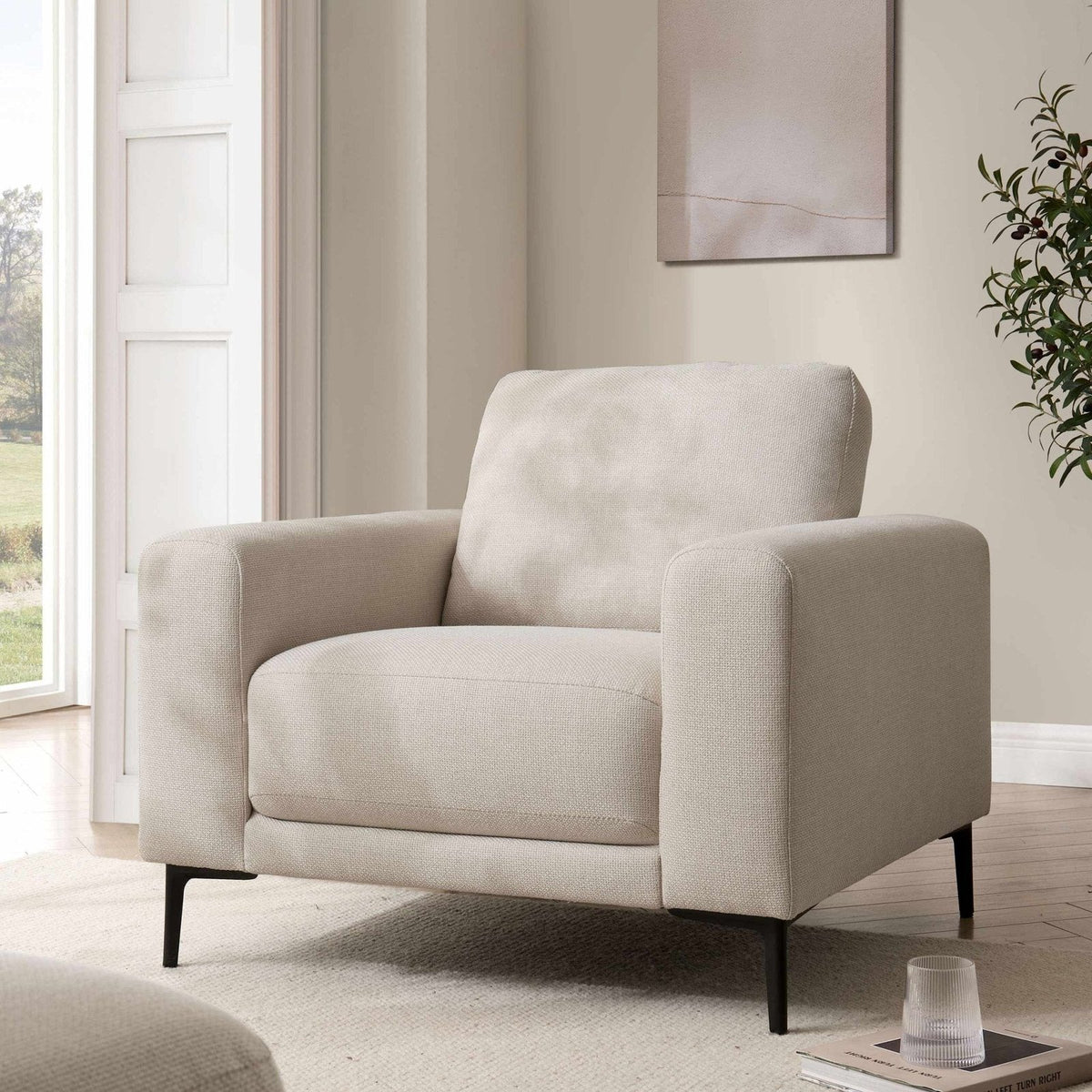 Feather & Black Malibu Armchair - Beige
