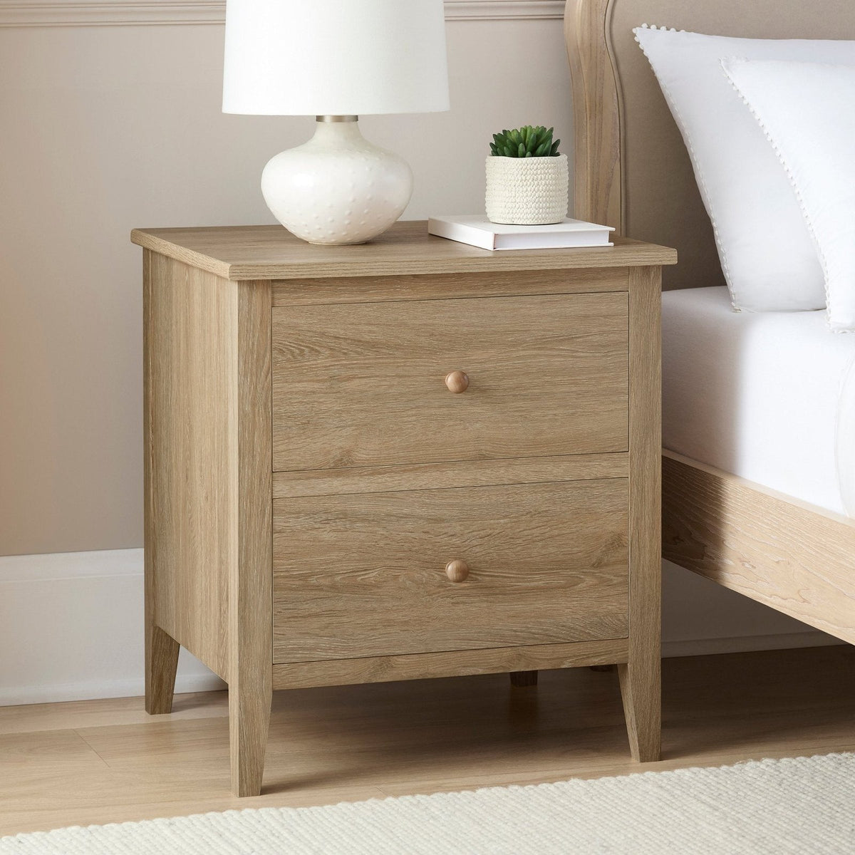 Feather & Black Nell 2 Drawer Bedside Table - Wood