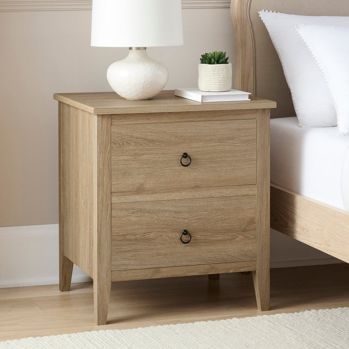 Feather & Black Nell 2 Drawer Bedside Table - Wood