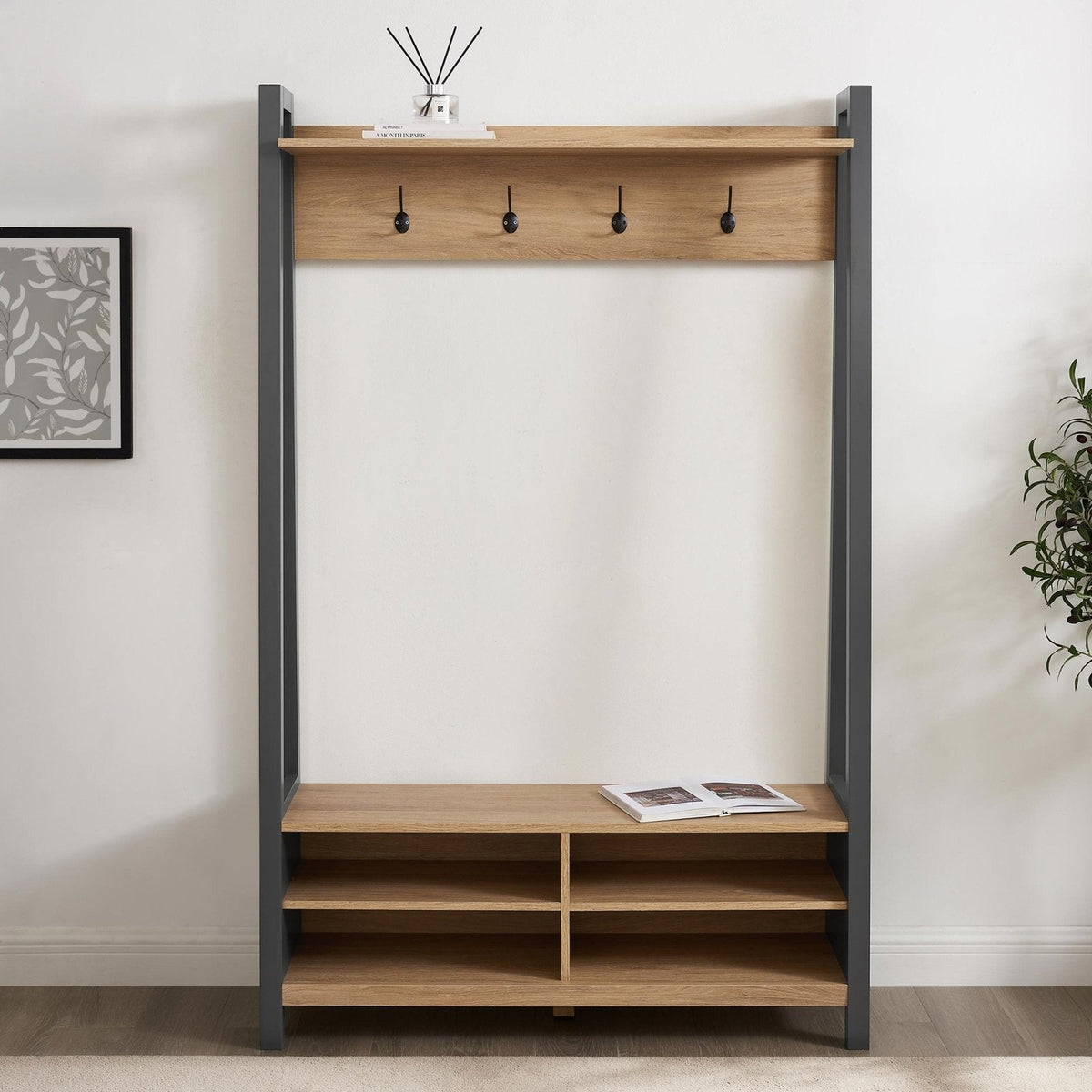 Feather & Black Nell Hallway Shelf with Hooks - Charcoal
