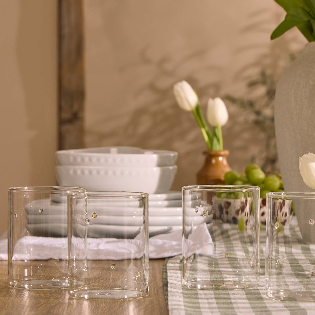 Feather & Black Nelly Polka Dot Glass Highballs - Set of 4 - Clear