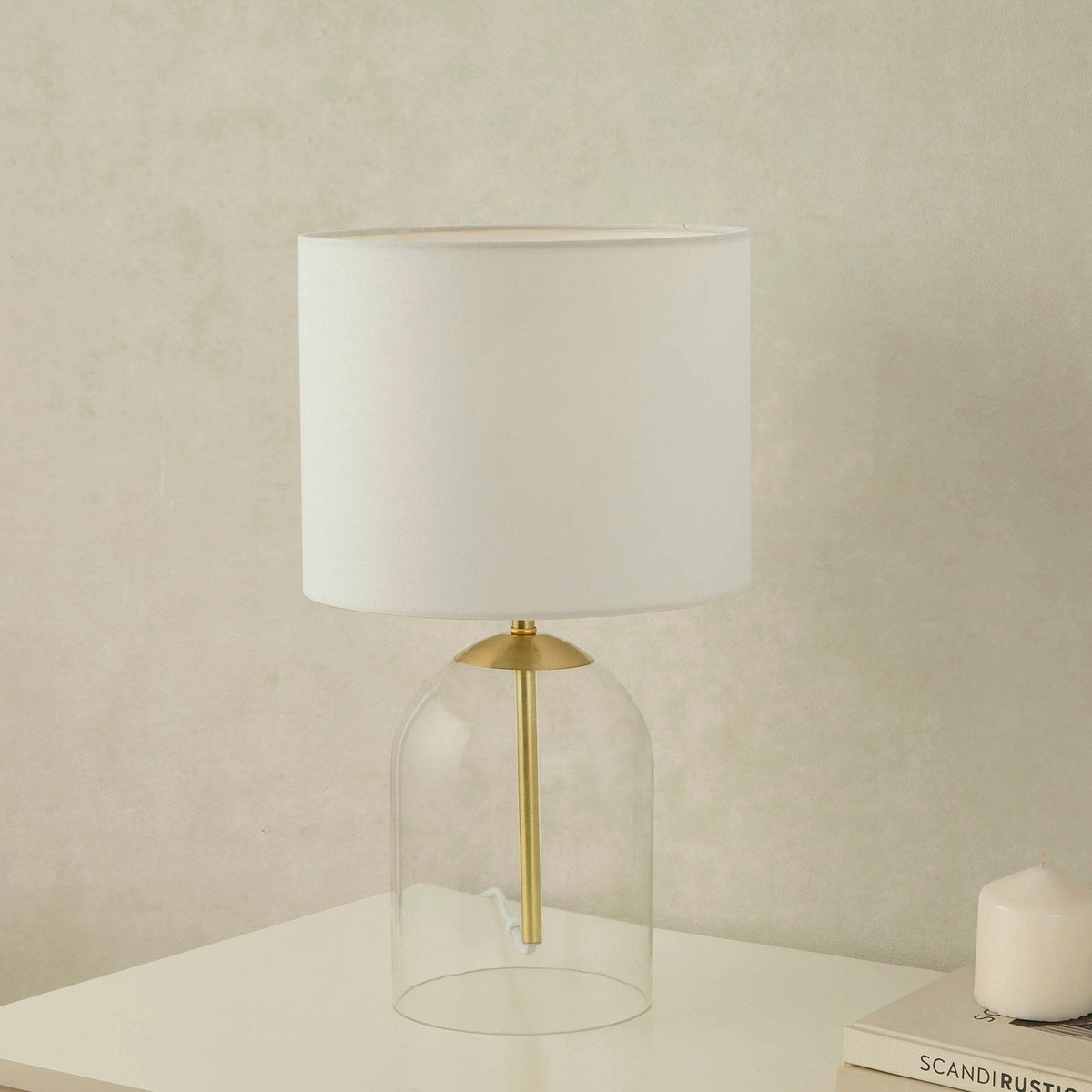 Feather & Black Nova Clear Glass Table Lamp - Gold