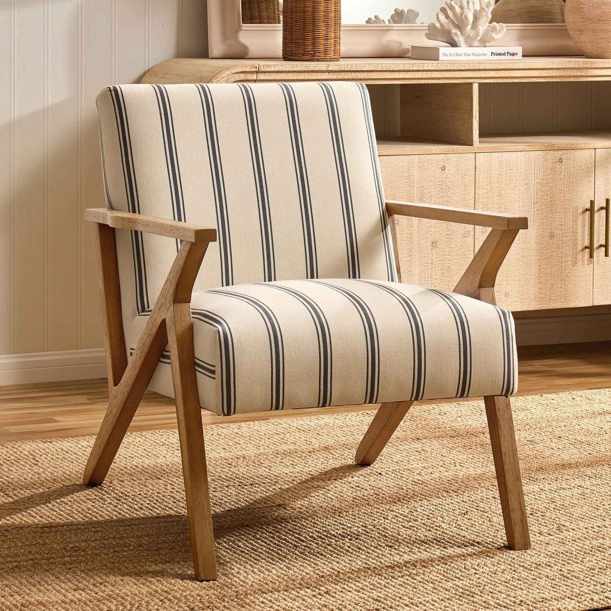 Feather & Black Nyla Accent Chair - Blue Stripe