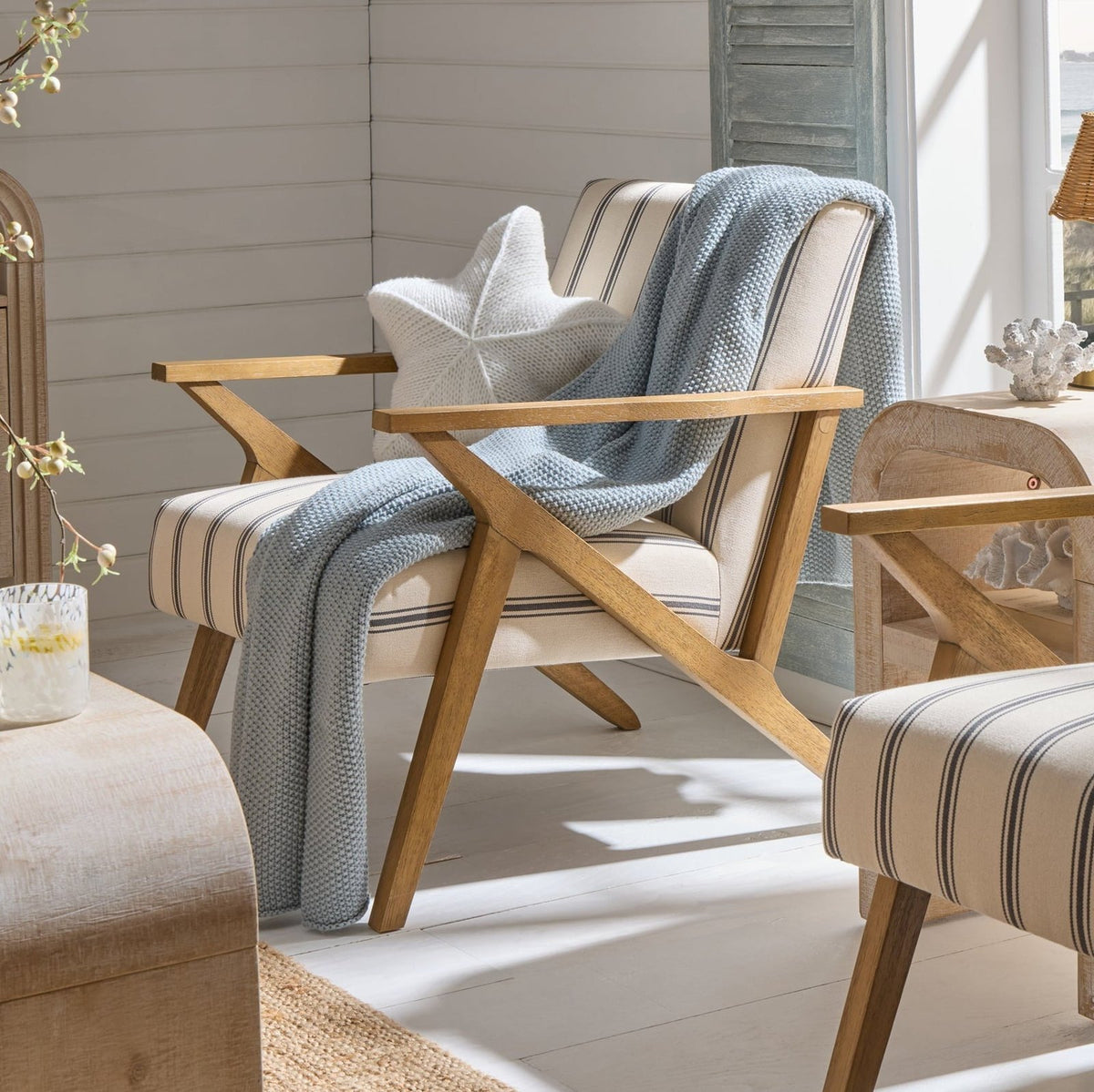 Feather & Black Nyla Accent Chair - Blue Stripe