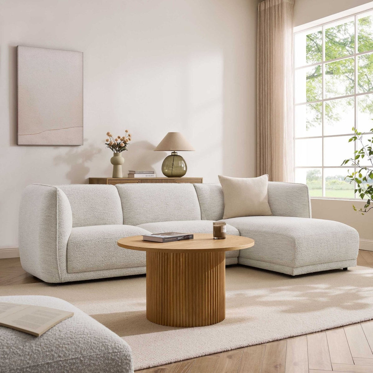 Feather & Black Porto Right Hand Modular Chaise - Boucle Ivory