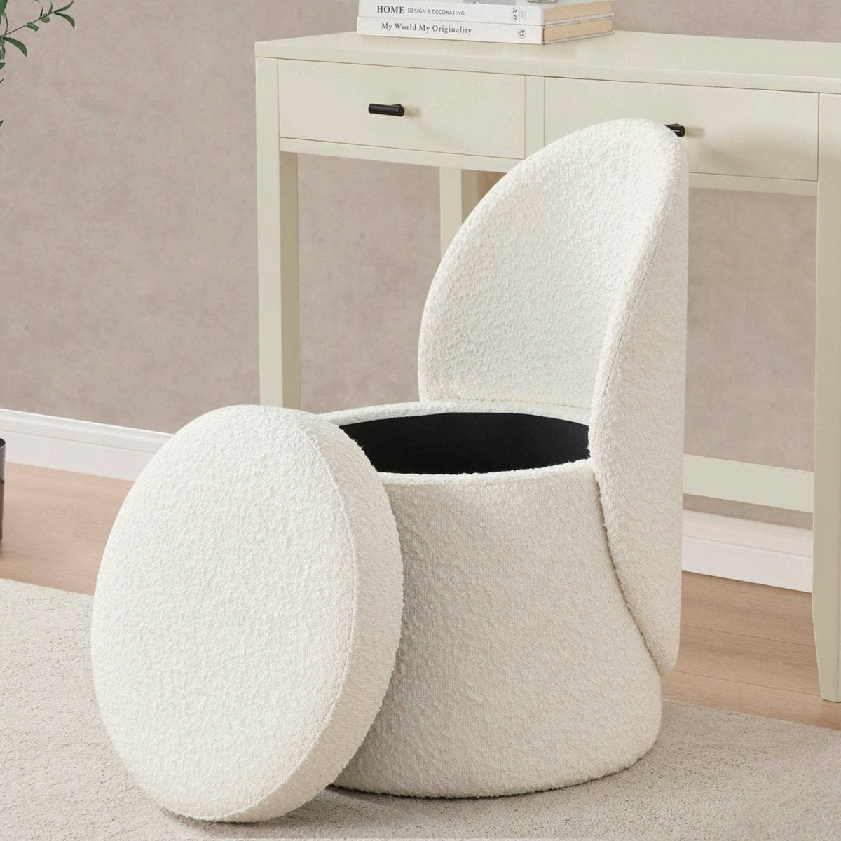Feather & Black Primrose Boucle Dressing Table Storage Stool - Off White