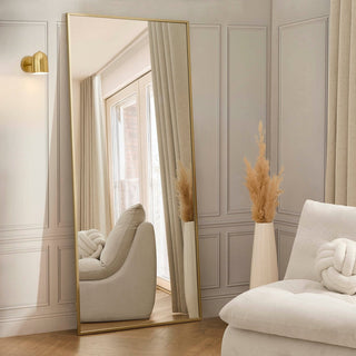 Feather & Black Rectangle Full Length Mirror - Gold