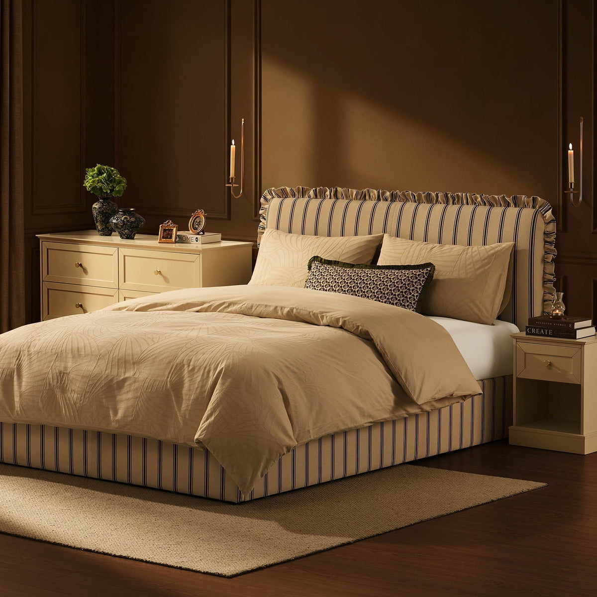 Feather & Black Riva Ottoman Storage Bed - Blue Stripe