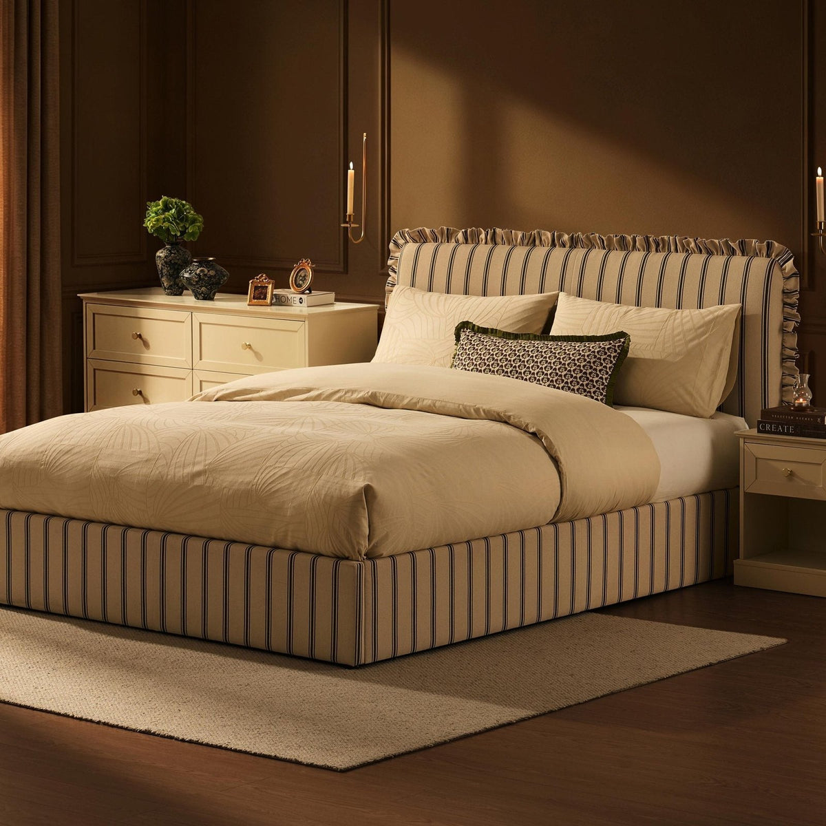 Feather & Black Riva Ottoman Storage Bed - Blue Stripe