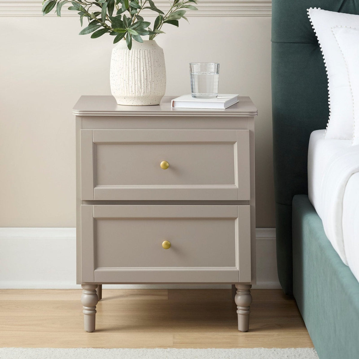 Feather & Black Ruby 2 Drawer Bedside Table - Taupe