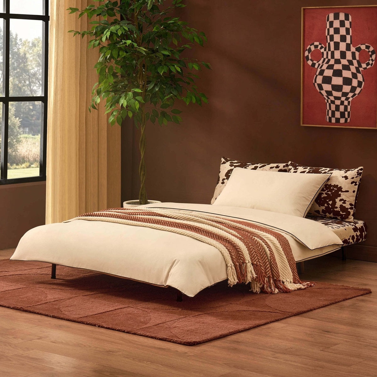 Feather & Black Seattle Double Click Clack Sofa Bed - Brown Cow Print