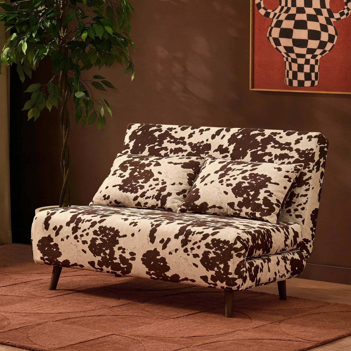 Feather & Black Seattle Double Click Clack Sofa Bed - Brown Cow Print