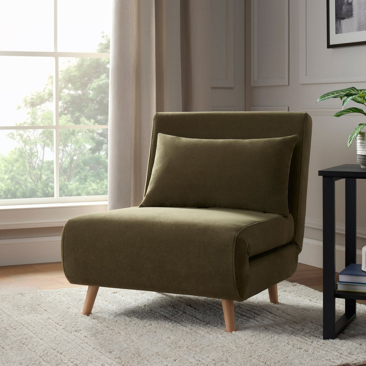 Feather & Black Seattle Single Click Clack Sofa Bed - Olive Green
