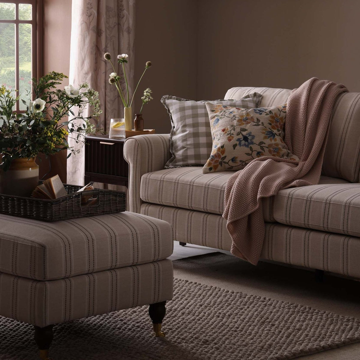 Feather & Black Sicily Pouffe - Stripe