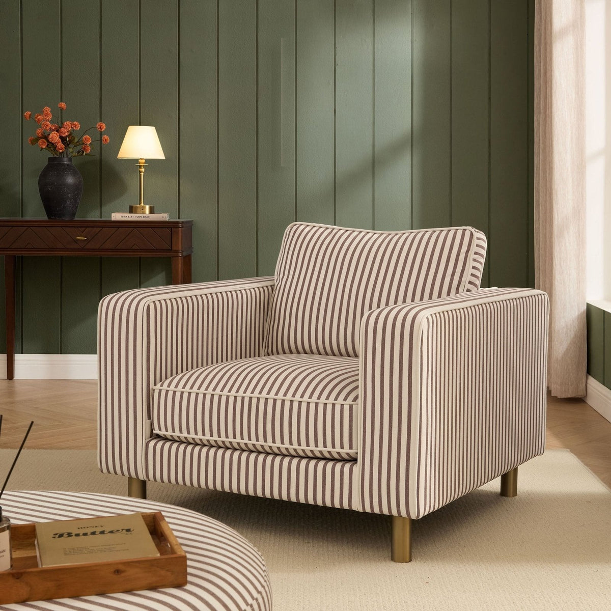 Feather & Black Soho Armchair -  Chocolate Stripe