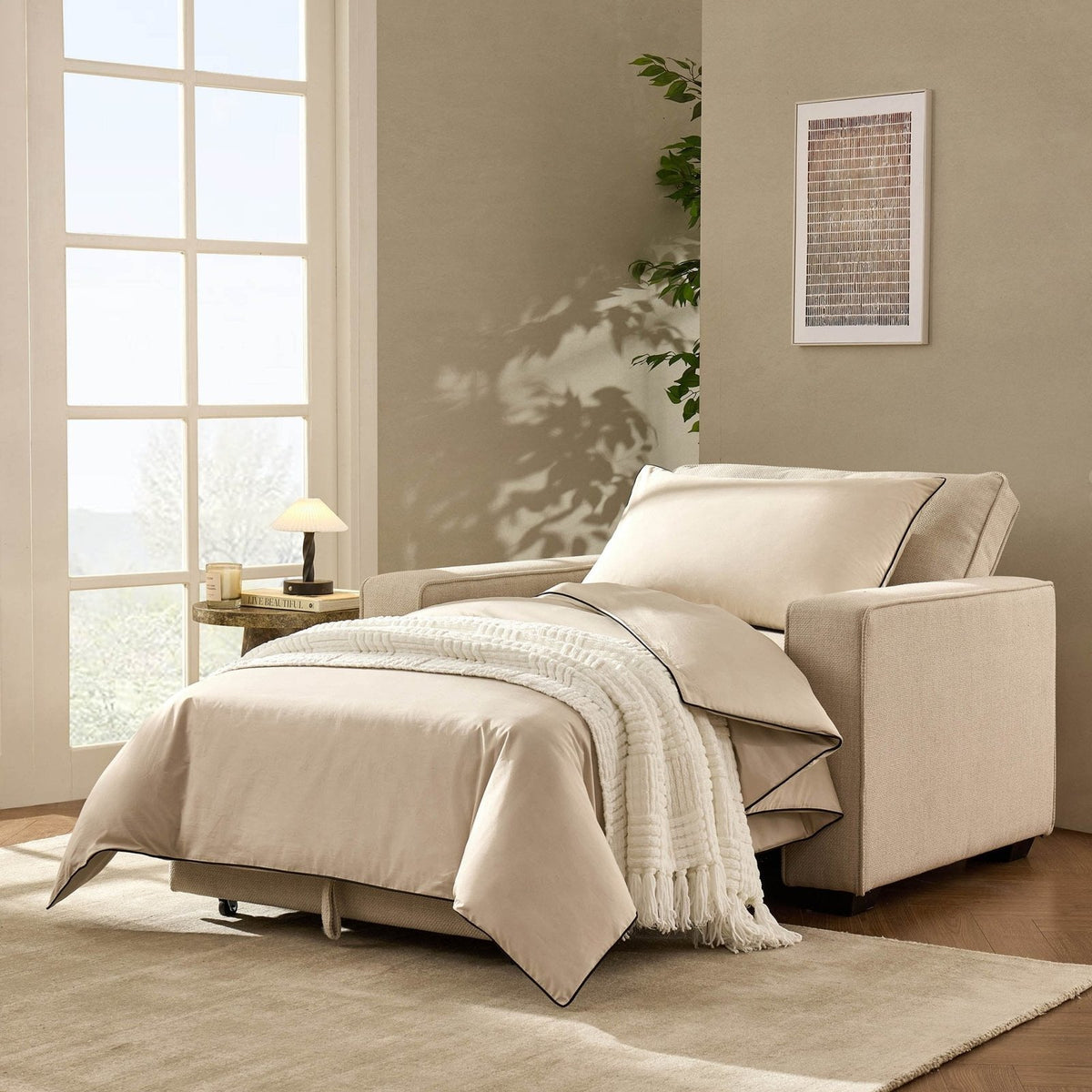 Feather & Black Soho Chair Bed - Beige