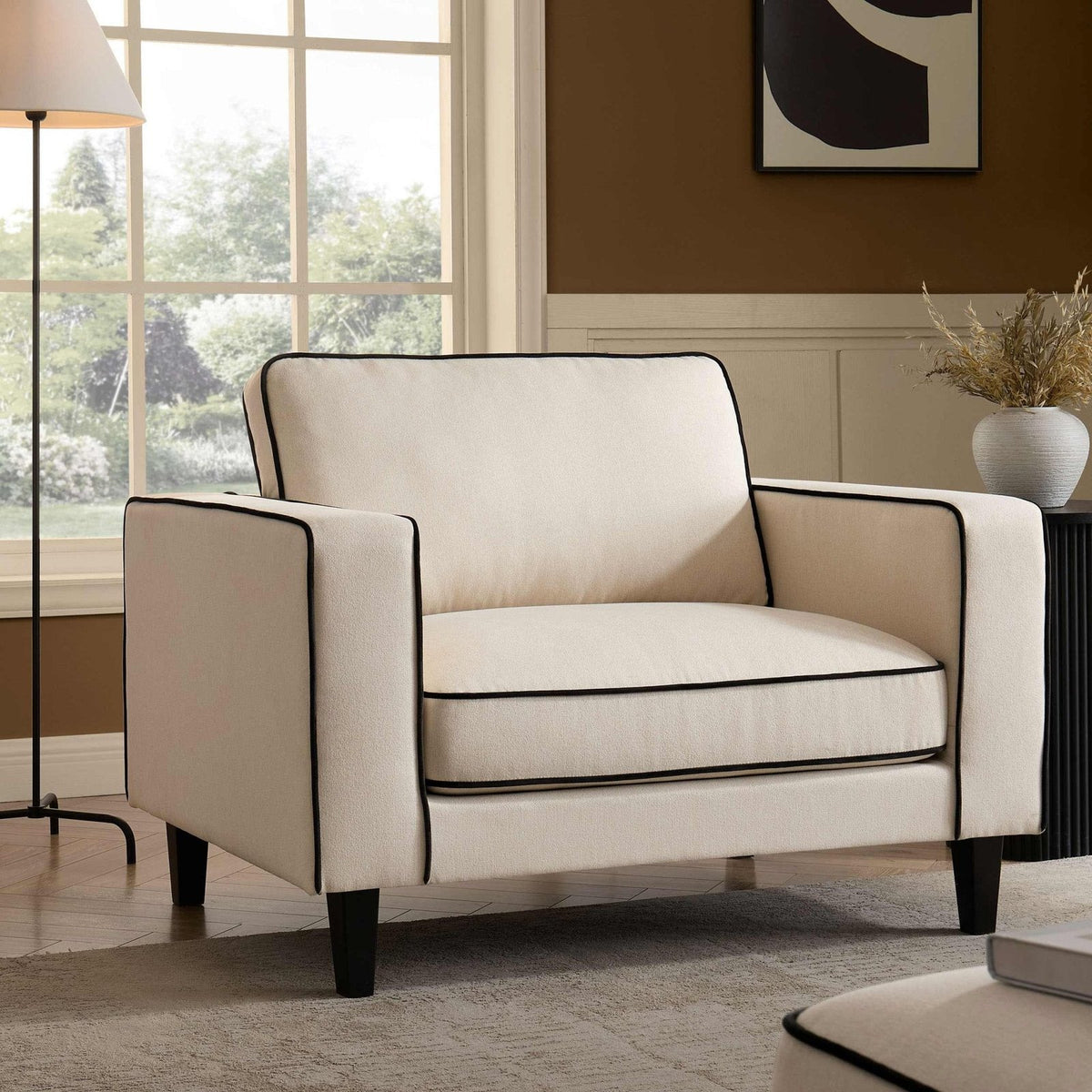 Feather & Black Soho Loveseat - Cream Linen/Black