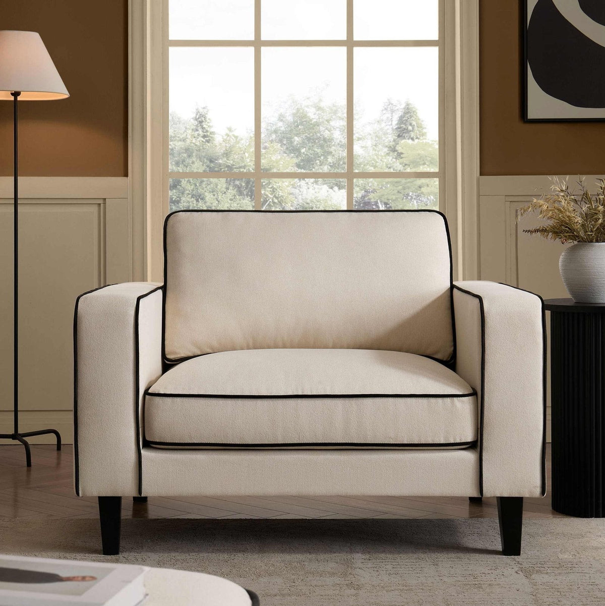 Feather & Black Soho Loveseat - Cream Linen/Black