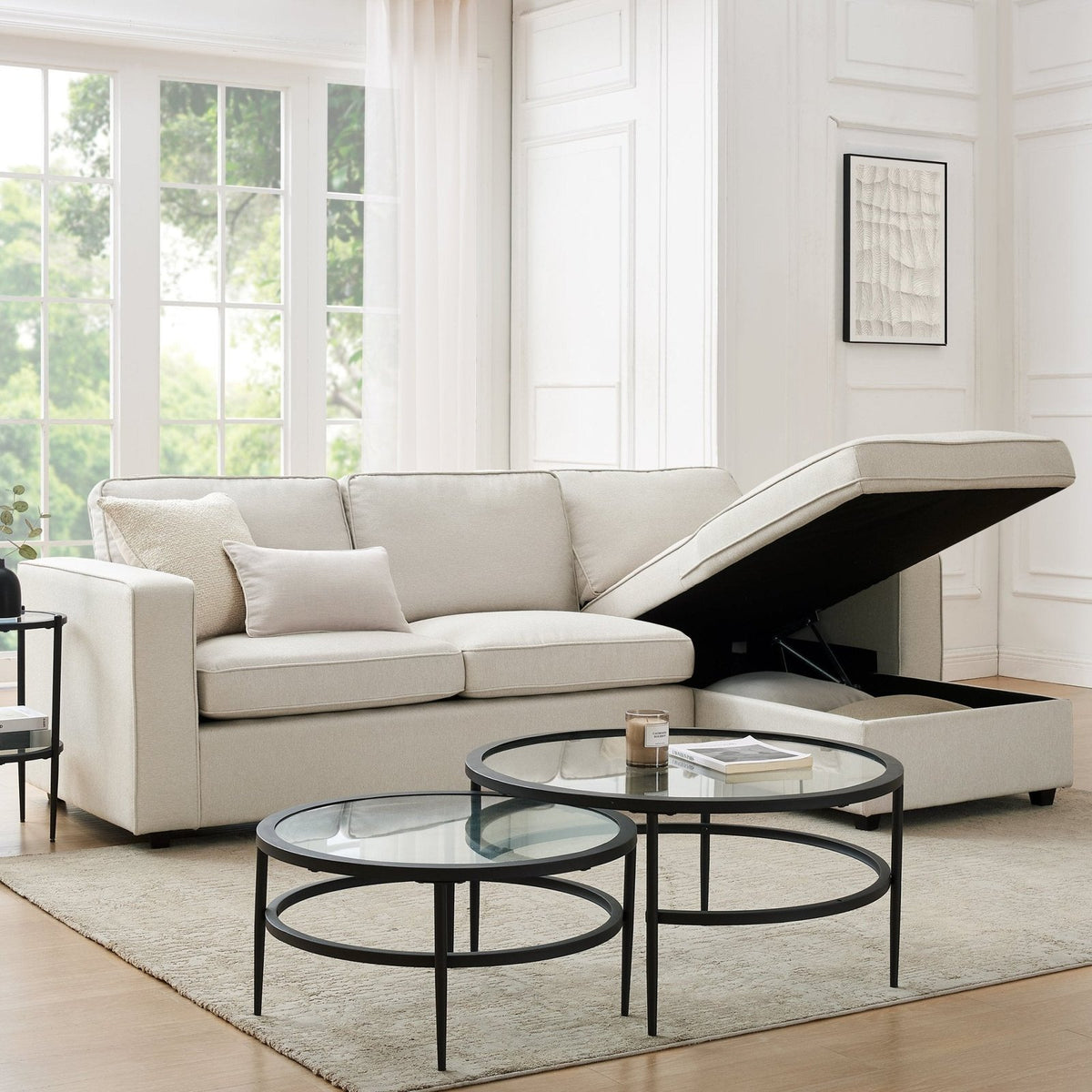 Feather & Black Soho Right Hand Storage Chaise Sofa - Natural