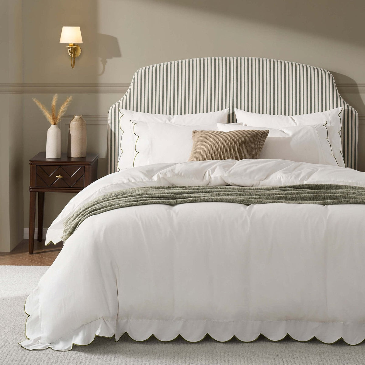 Feather & Black Surrey Bed Frame - Sage Stripe