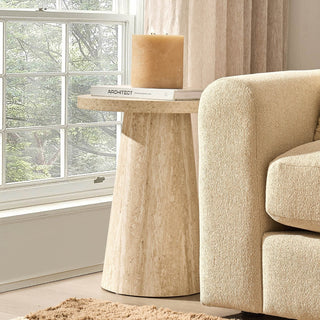 Feather & Black Talia Side Table - Stone Marble Effect