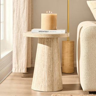 Feather & Black Talia Side Table - Stone Marble Effect