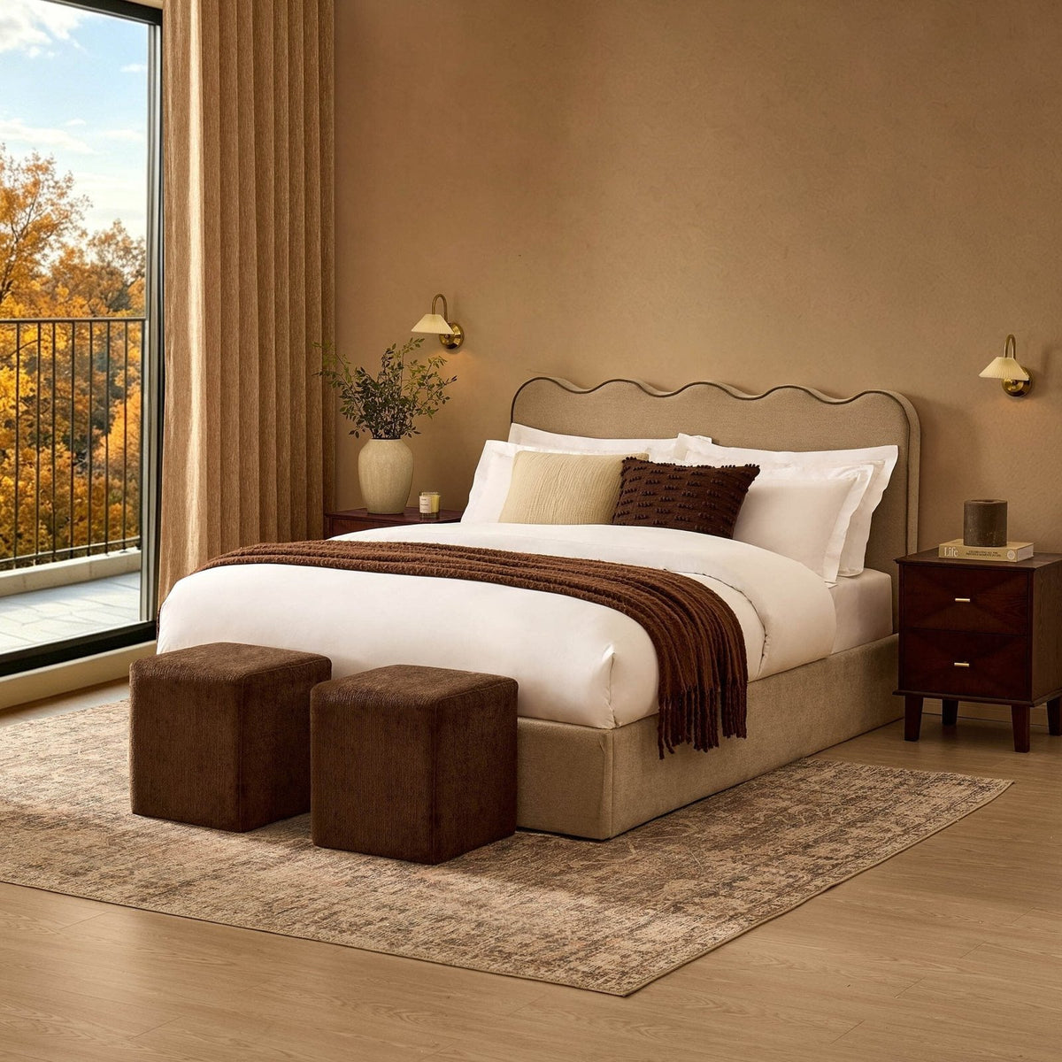 Feather & Black Wavy Ottoman Storage Bed - Chenille Oatmeal