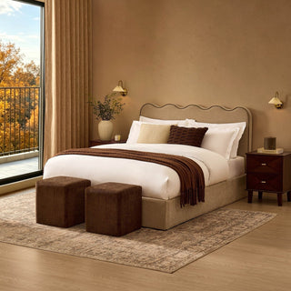 Feather & Black Wavy Ottoman Storage Bed - Chenille Oatmeal