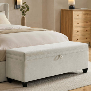 Feather & Black Windermere Storage Ottoman - Chenille Ecru