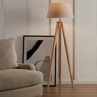 Feather & Black Wooden Tripod Floor Lamp - Natural