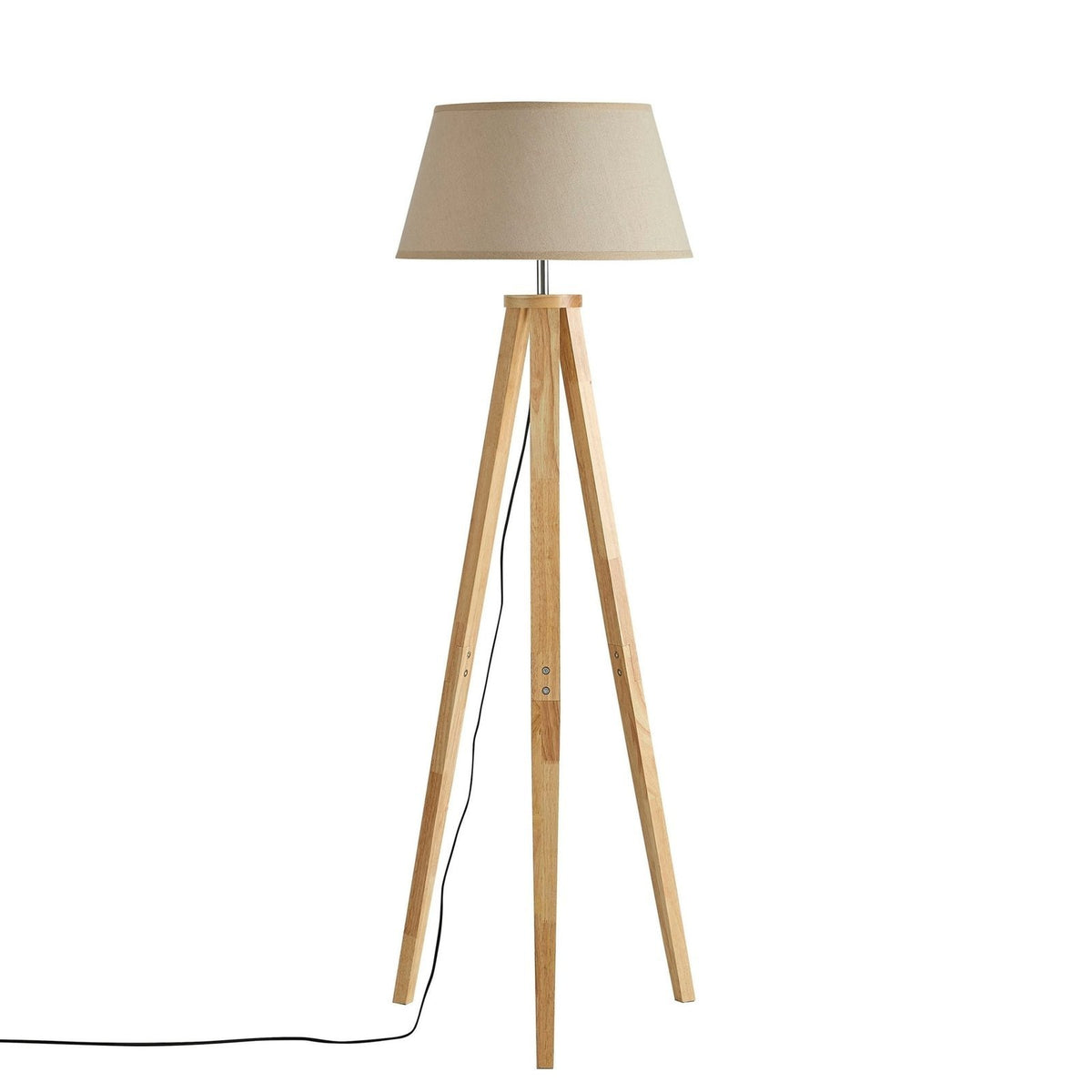 Feather & Black Wooden Tripod Floor Lamp - Natural