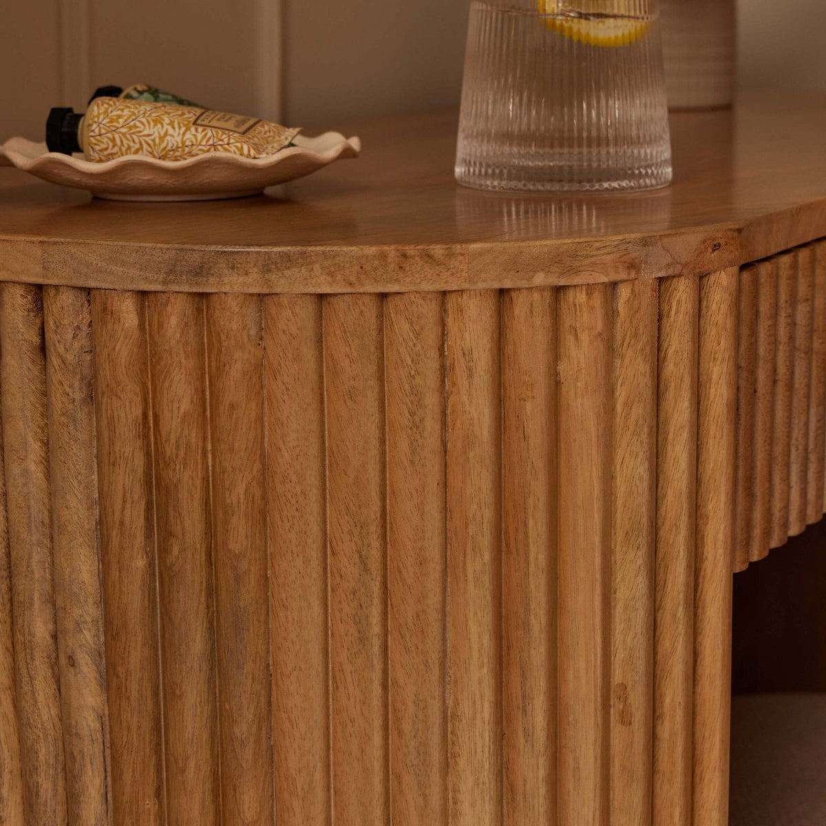 Finley Mango Wood Dressing Feather & Black Table Console - Natural