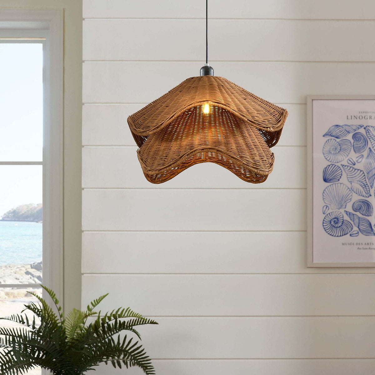 Fleur Rattan Layered Petal Ceiling Shade - Natural – Black & Feather