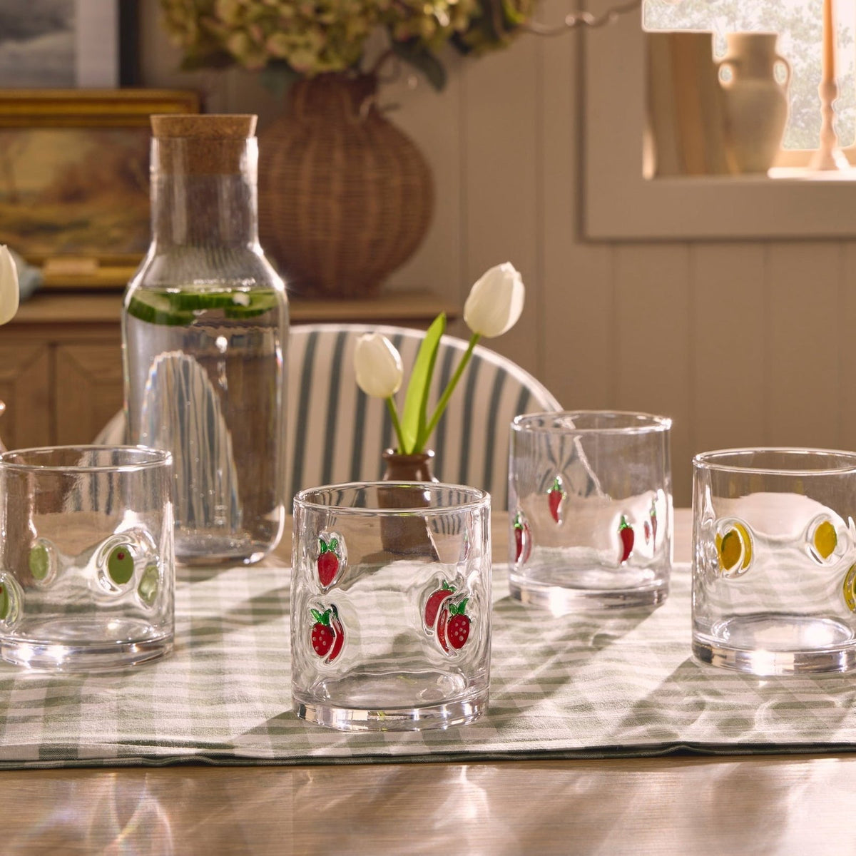 Fruity Glass Tumblers - Black & Feather Set of 4 - Clear