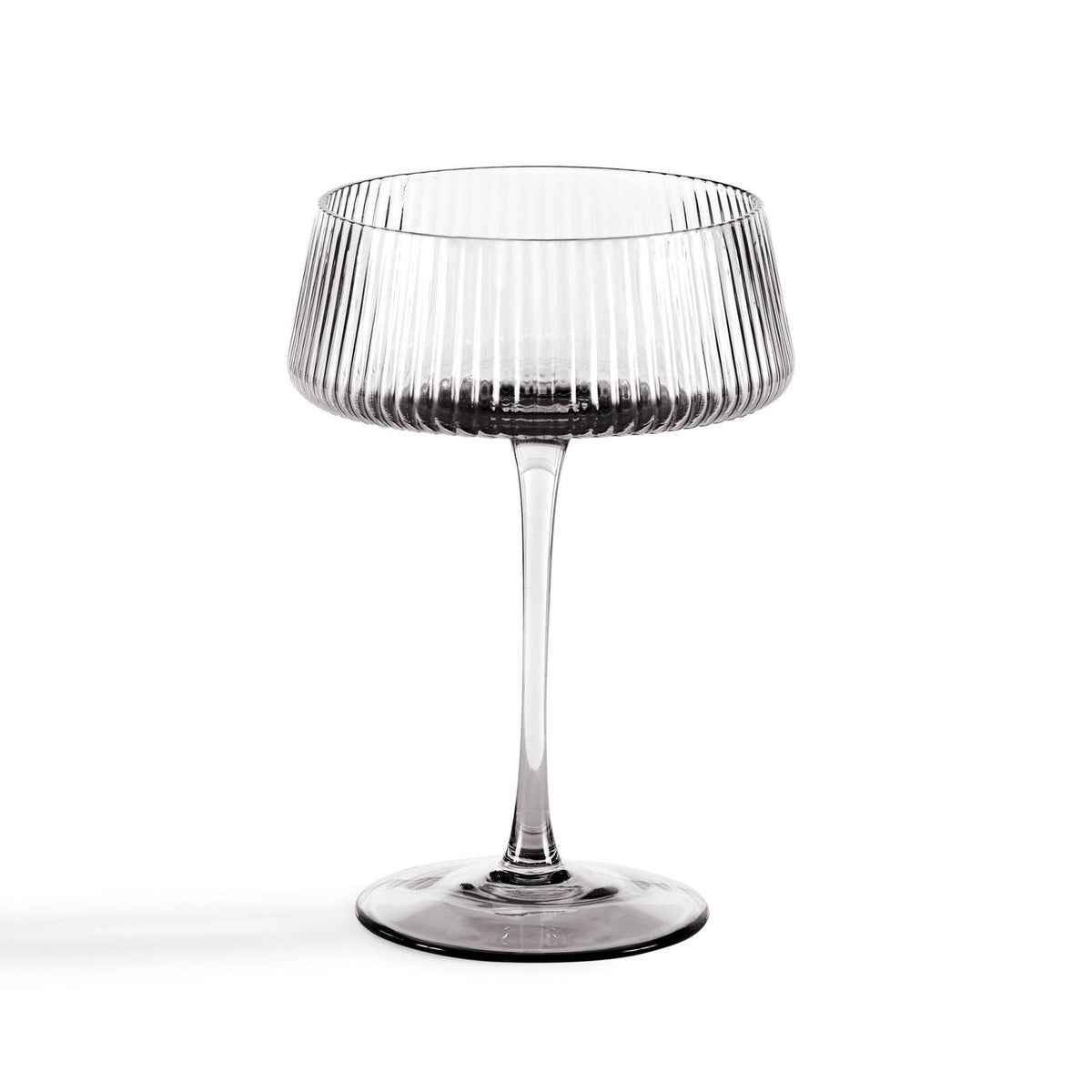 Gatsby Set of 4 Feather & Black Ripple Glass Coupes - Smoked