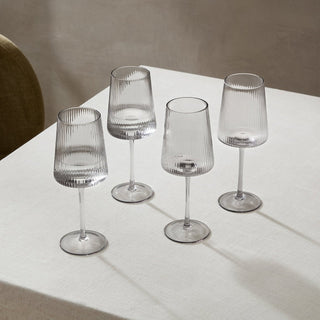 Gatsby Set of 4 Ripple Black & Feather Glass Wine Glasses - Smoked