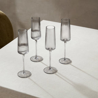 Gatsby Set of 4 Ripple Glass Champagne Flutes - Smoked – Black & Feather