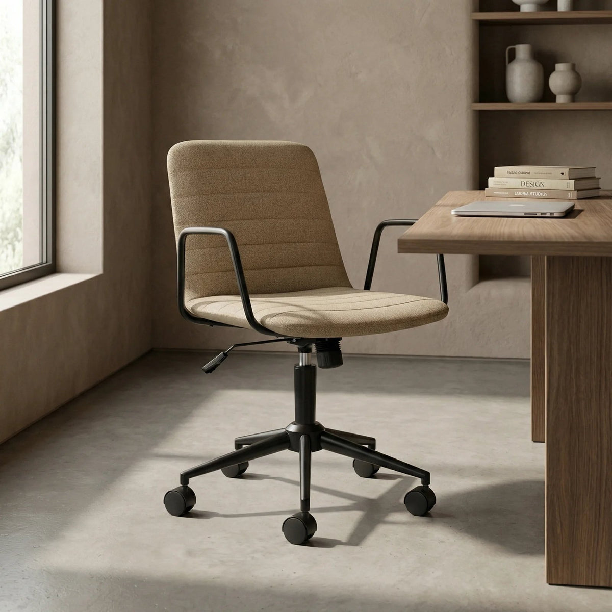 Gianna Office Chair | Latte Sustainable Fabric & Black – Laura Ashley