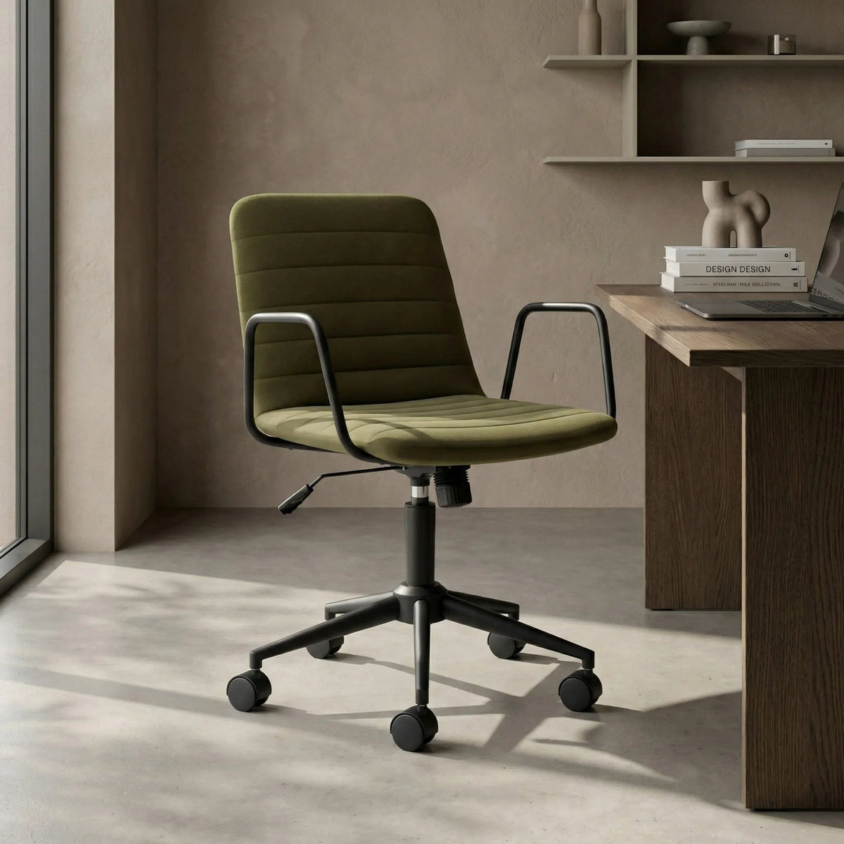Gianna Office Chair | Moss Laura Ashley Green Sustainable Mohair Velvet & Black