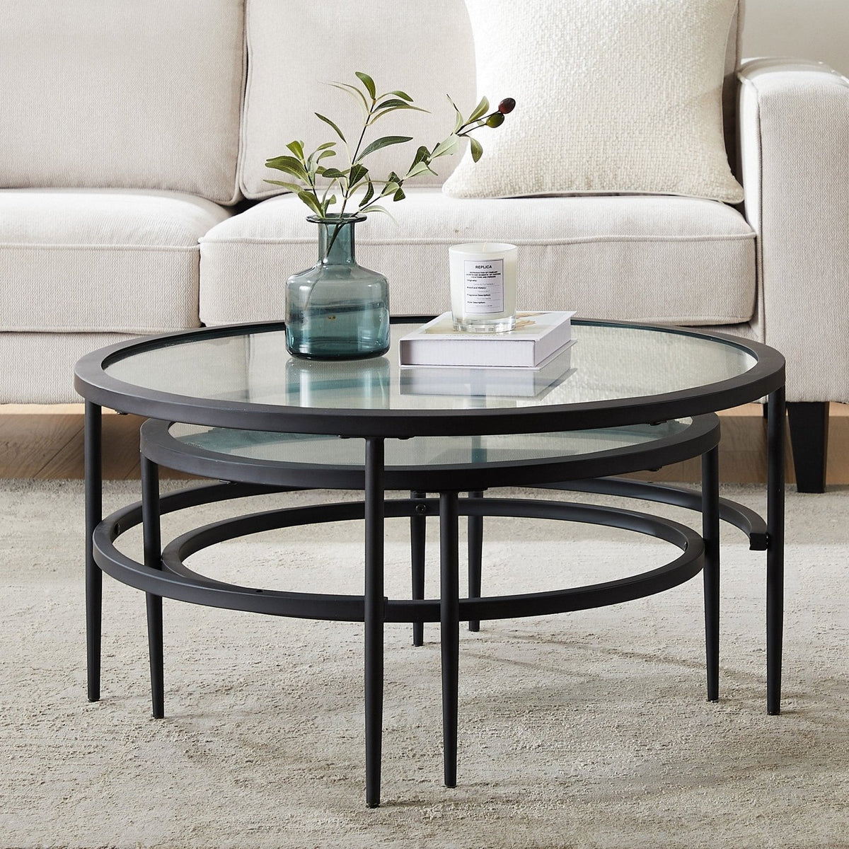Glass Round Nesting Coffee Tables -  Black – Black & Feather