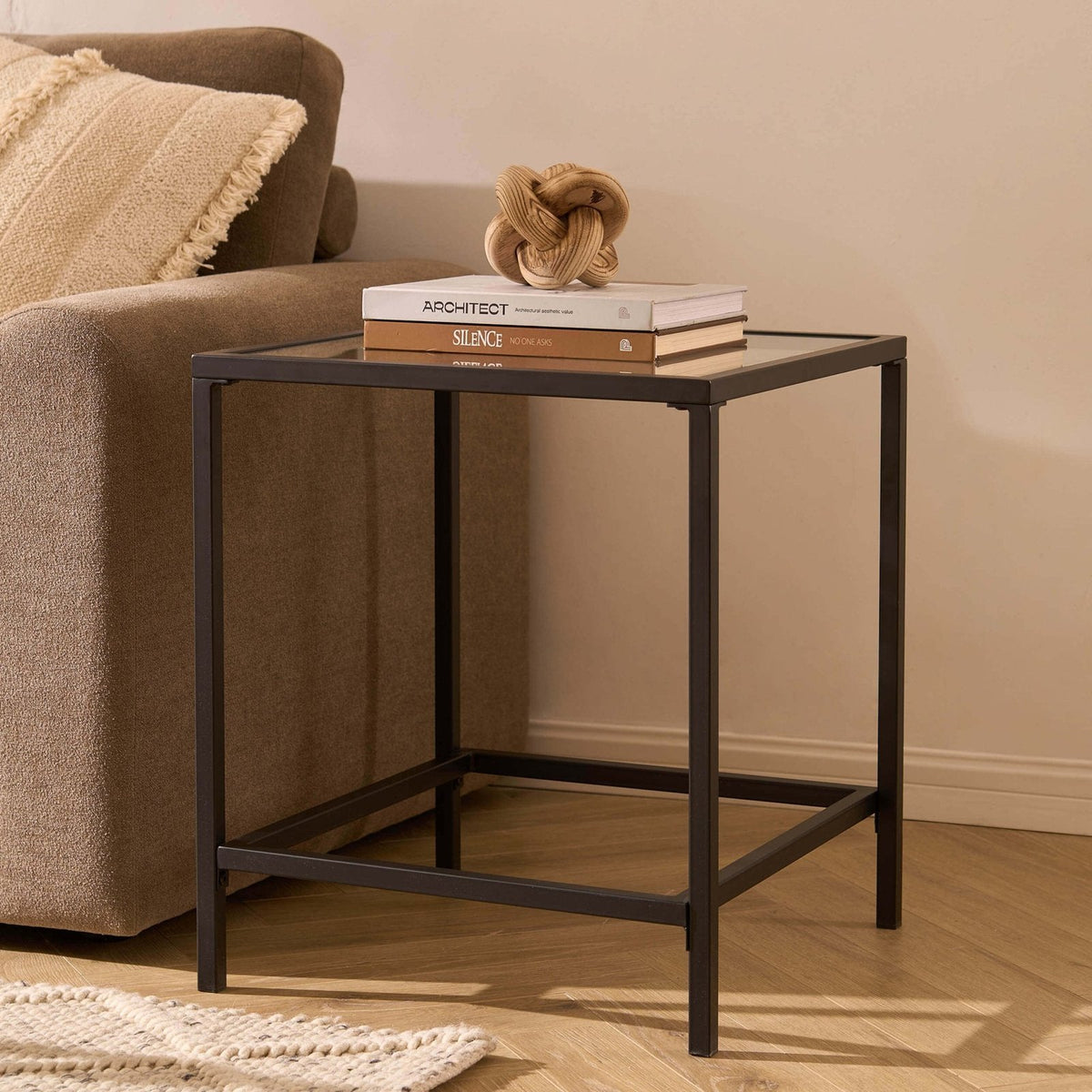 Glass Square Side Table - Black – Feather & Black