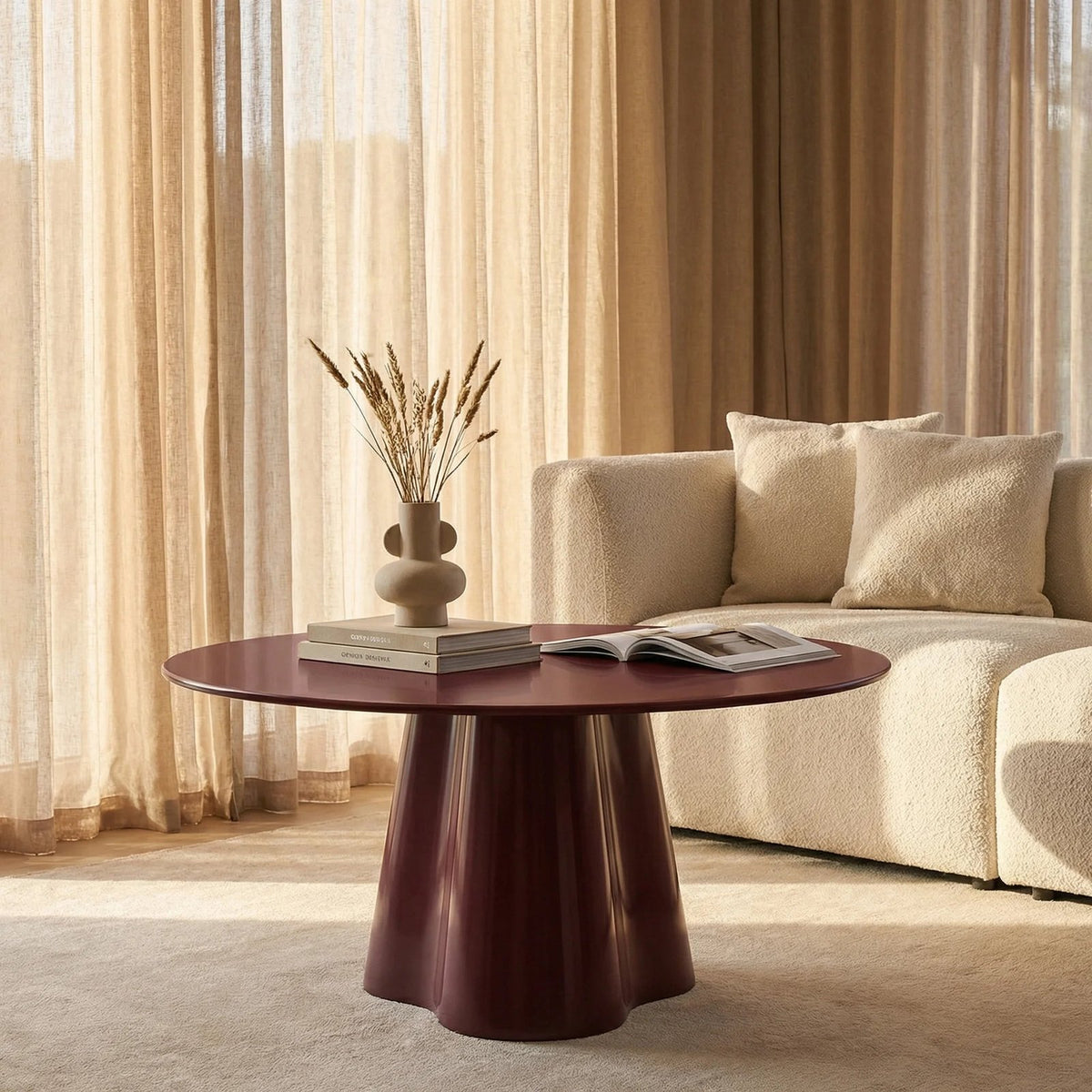 Hadley Round Coffee Table | Cherry Red Laura Ashley Sandblasted Glass & High Gloss Cherry Red