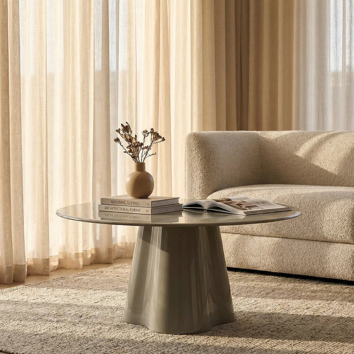 Hadley Round Coffee Table | Sage Green Laura Ashley UK Sandblasted Glass & High Gloss Sage Green
