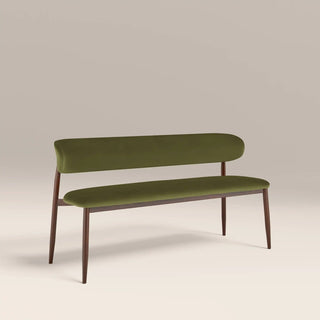 Halston 3 Seater Dining Bench | Laura Ashley UK Olive Green Sustainable Velvet &amp; Walnut
